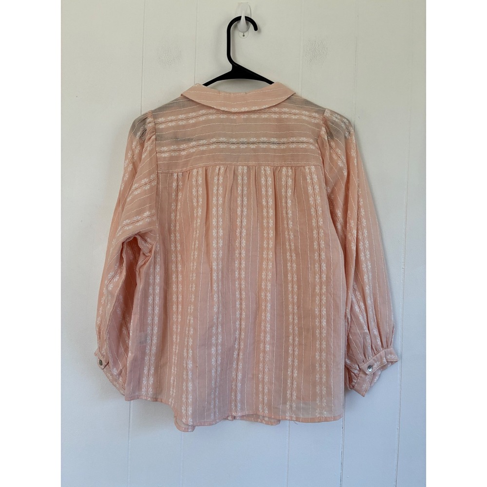 NWT LC Lauren Conrad Peach Cotton Dobby Stripe Balloon Sleeve Blouse Top XS - Picture 2 of 8